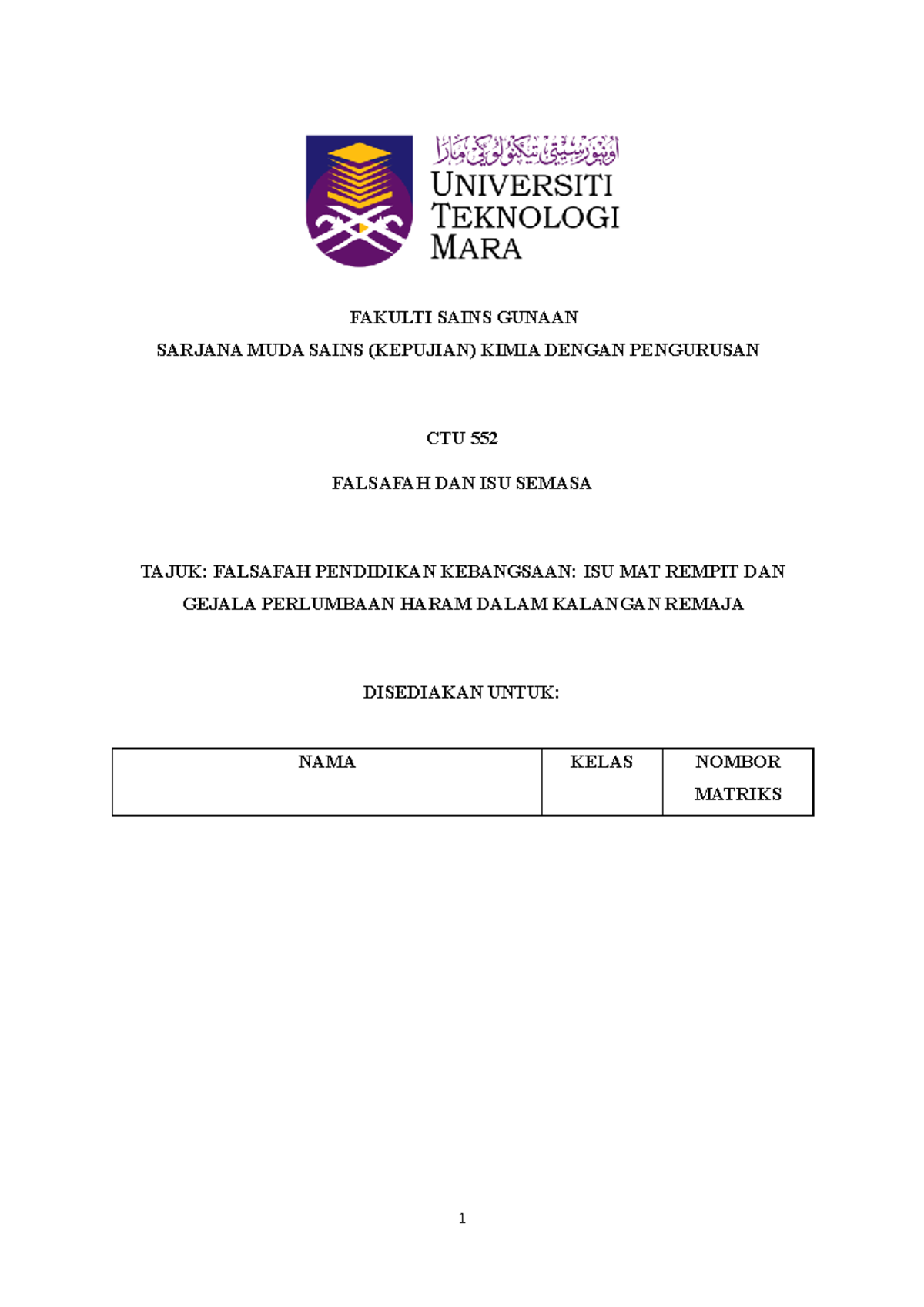 Ctu552 Falsafah Group Assignment Fakulti Sains Gunaan Sarjana Muda