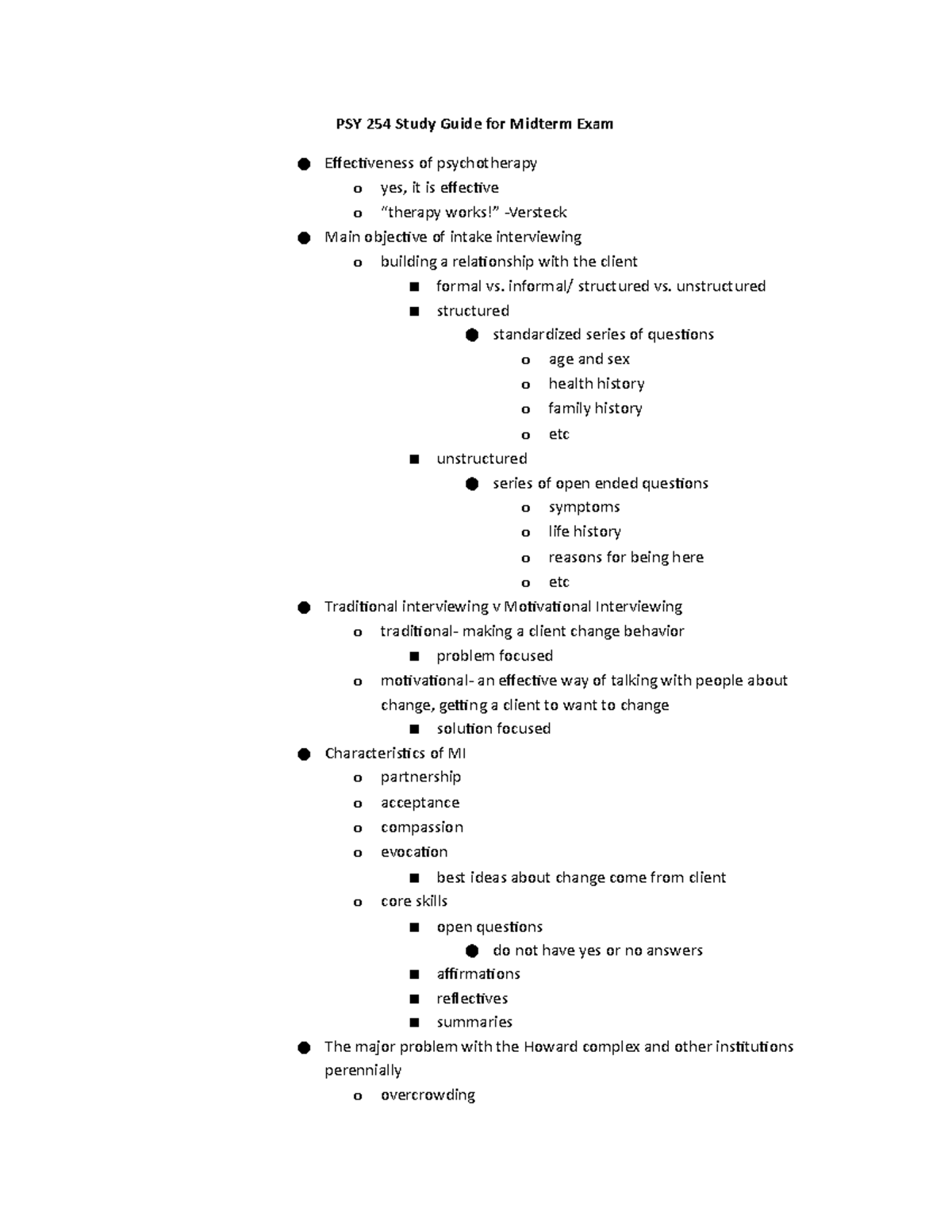 Psy 254 Study Guide For Midterm Exam-2 - PSY 254 Study Guide For ...