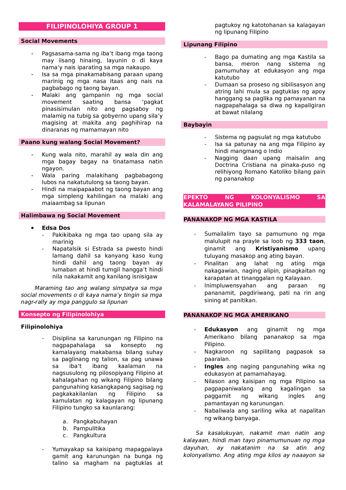 Filipinolohiya Midterm And Quiz Reviewer - FILIPINOLOHIYA GROUP 1 ...