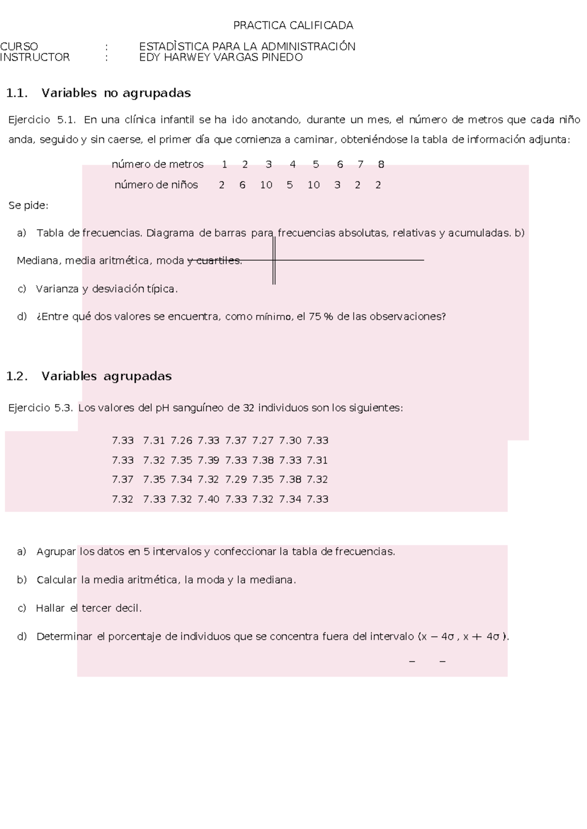 Practica Calificada Estadística - PRACTICA CALIFICADA CURSO ...