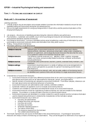 101 iop3701 INTRODUCTION PSYCHOLOGICAL ASSESSMENT - Tutorial Letter 101 ...