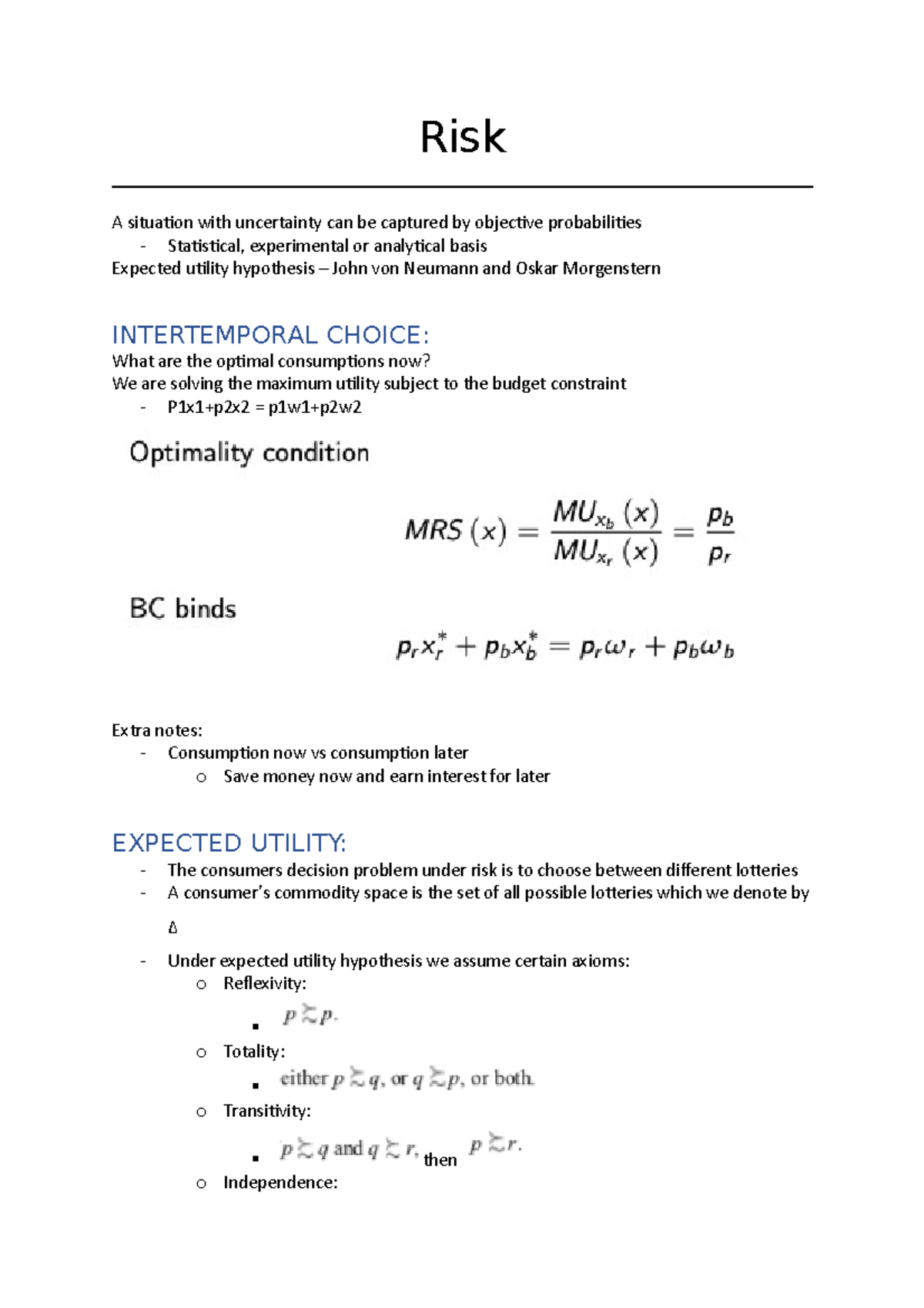 Risk - week 6 - Lecture notes 6 - Risk A situation with uncertainty can ...