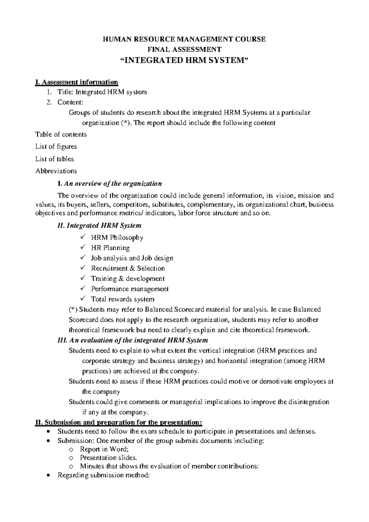 Final Assessment - Integrated HRM System - HUMAN RESOURCE MANAGEMENT ...