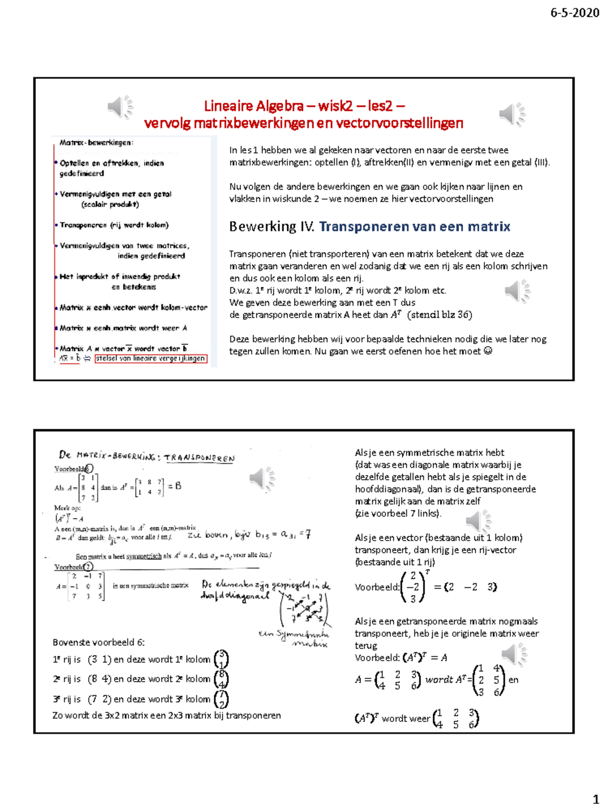 Wisk2 Lin Alg deel A les2 vervolg vector en matrixrekening 2op1 ...