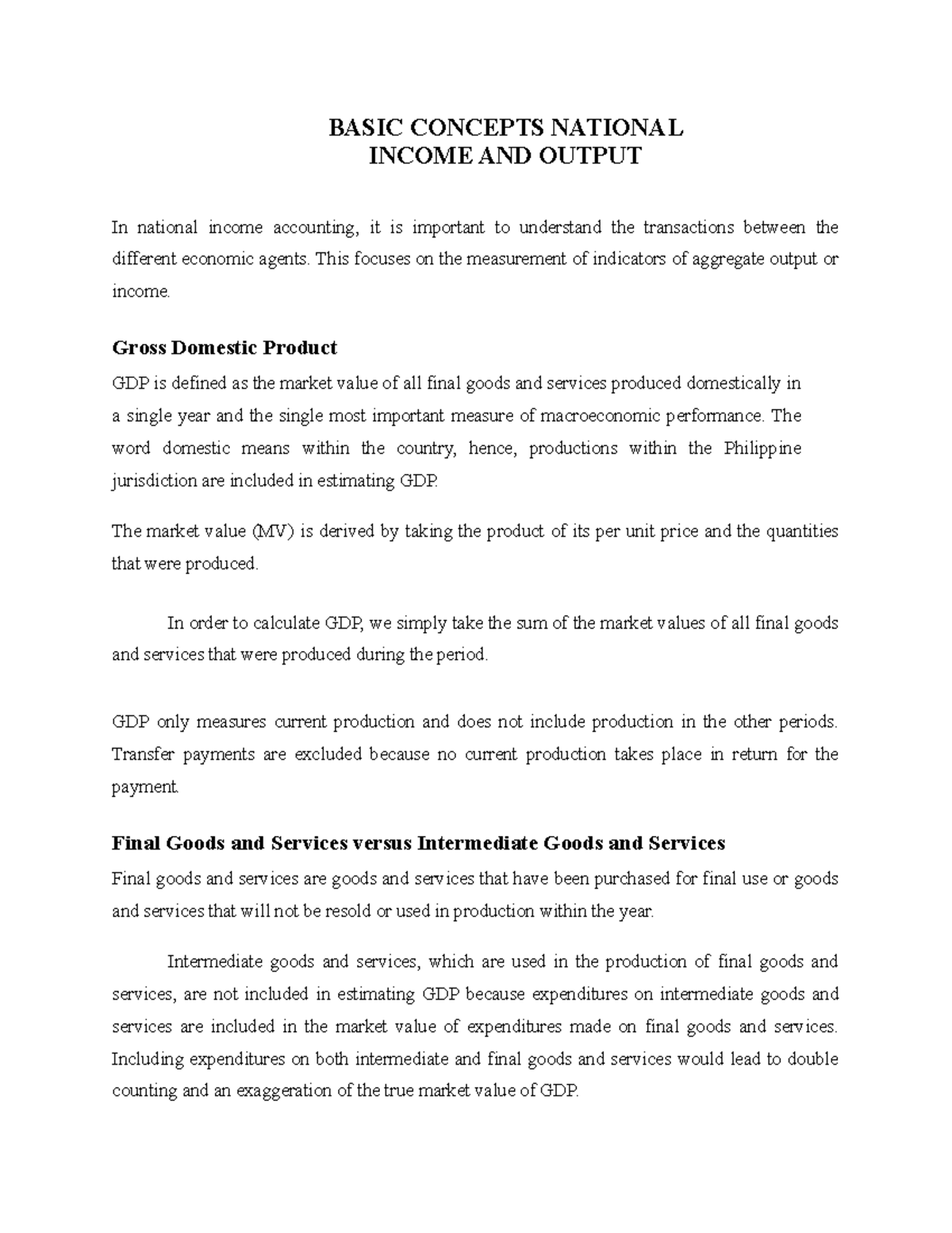 Basic Concepts National Income AND Output - BASIC CONCEPTS NATIONAL ...