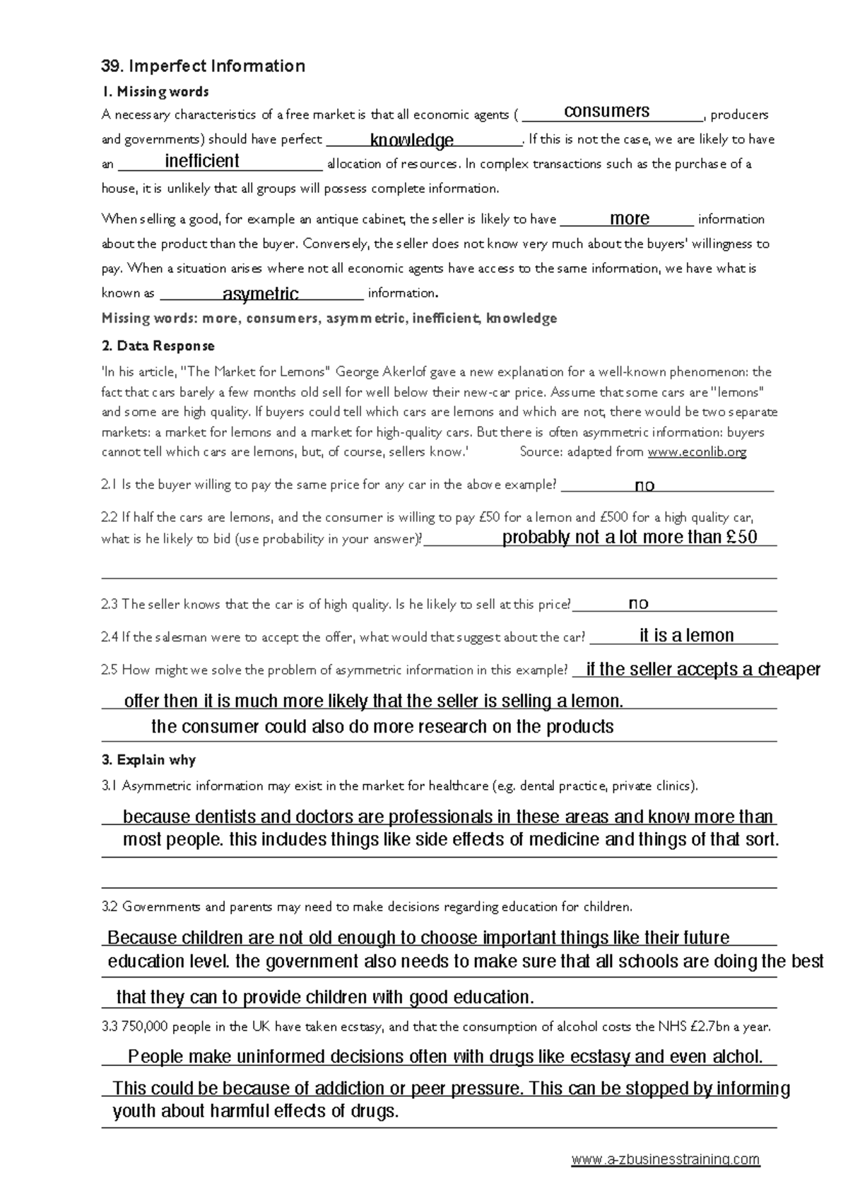 TASK 3 Imperfect Information Ed - a-zbusinesstraining 39. Imperfect ...