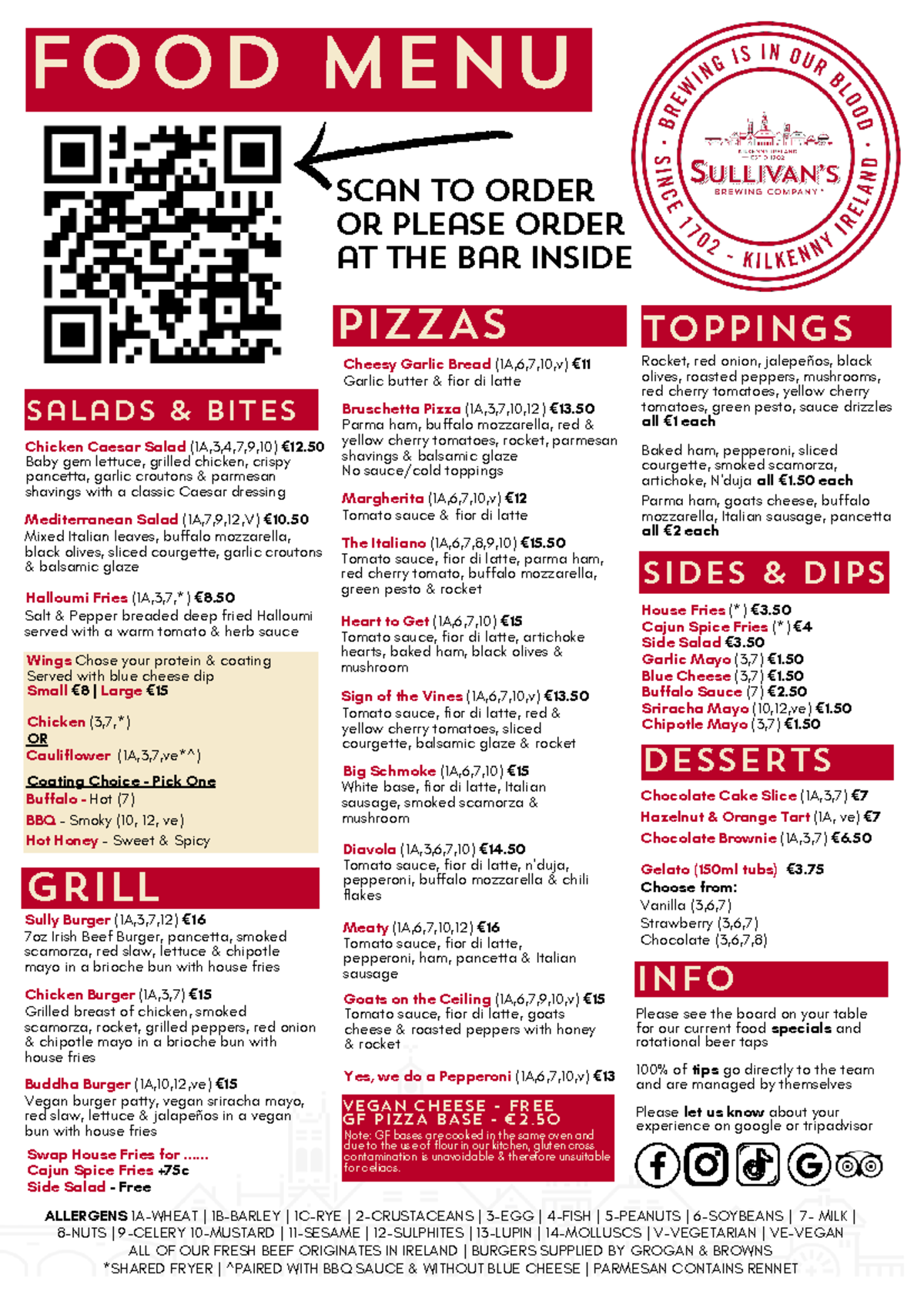 Sullivans Taproom Menu March 24 - PIZZAS Please see the board on your ...