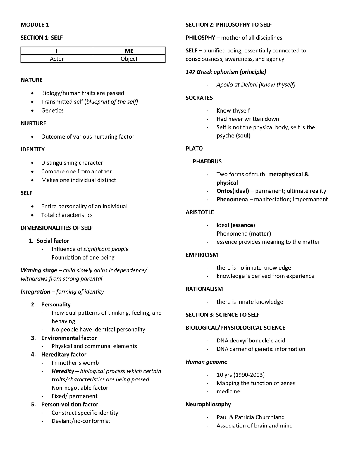 UTS - Lecture notes 1-10 - Understanding The Self - TIP - Studocu