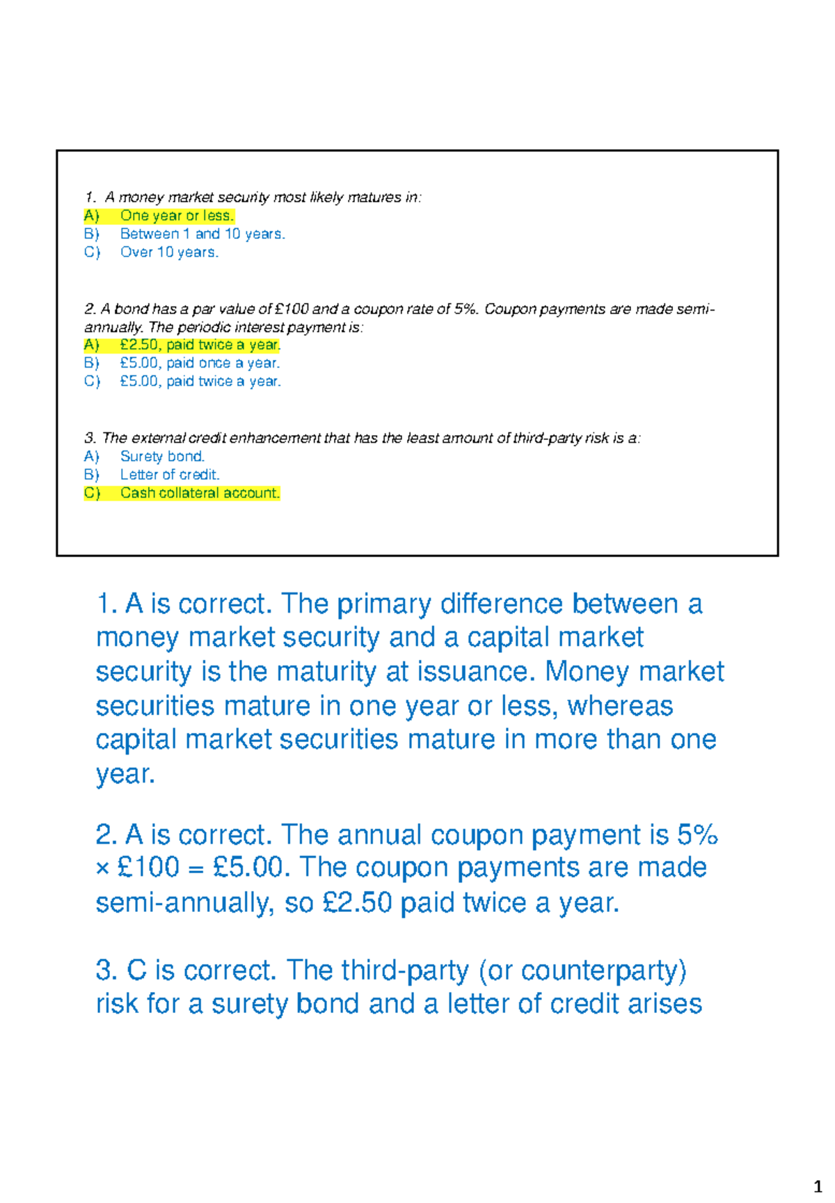 Fixed Income Answers - soiehnfoisalkzvmszc - 1. A money market security ...