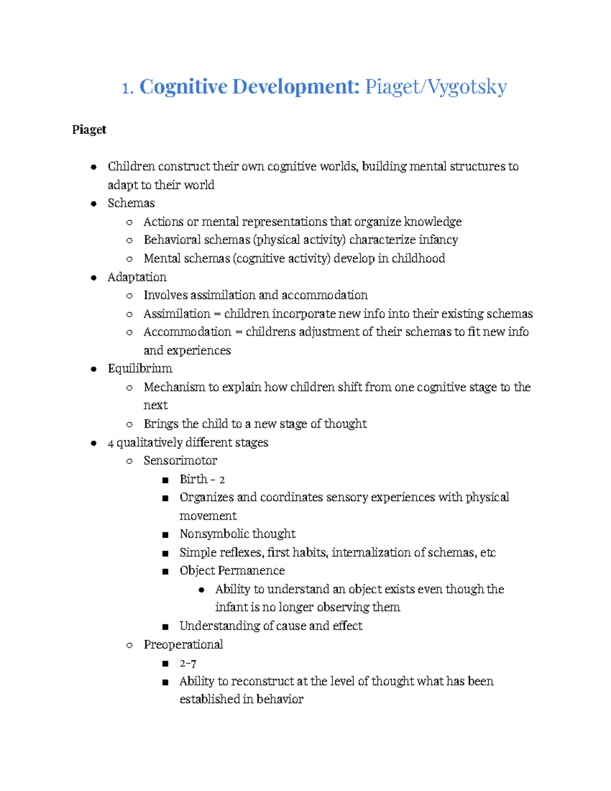 Study Guide Child Development Exam 2 1. Cognitive Development