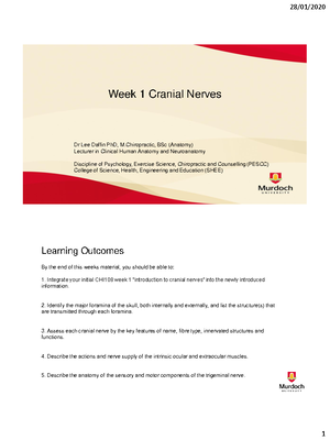 Week 1 Cranial Nerves lecture notes - Week 1 Cranial Nerves Superficial ...
