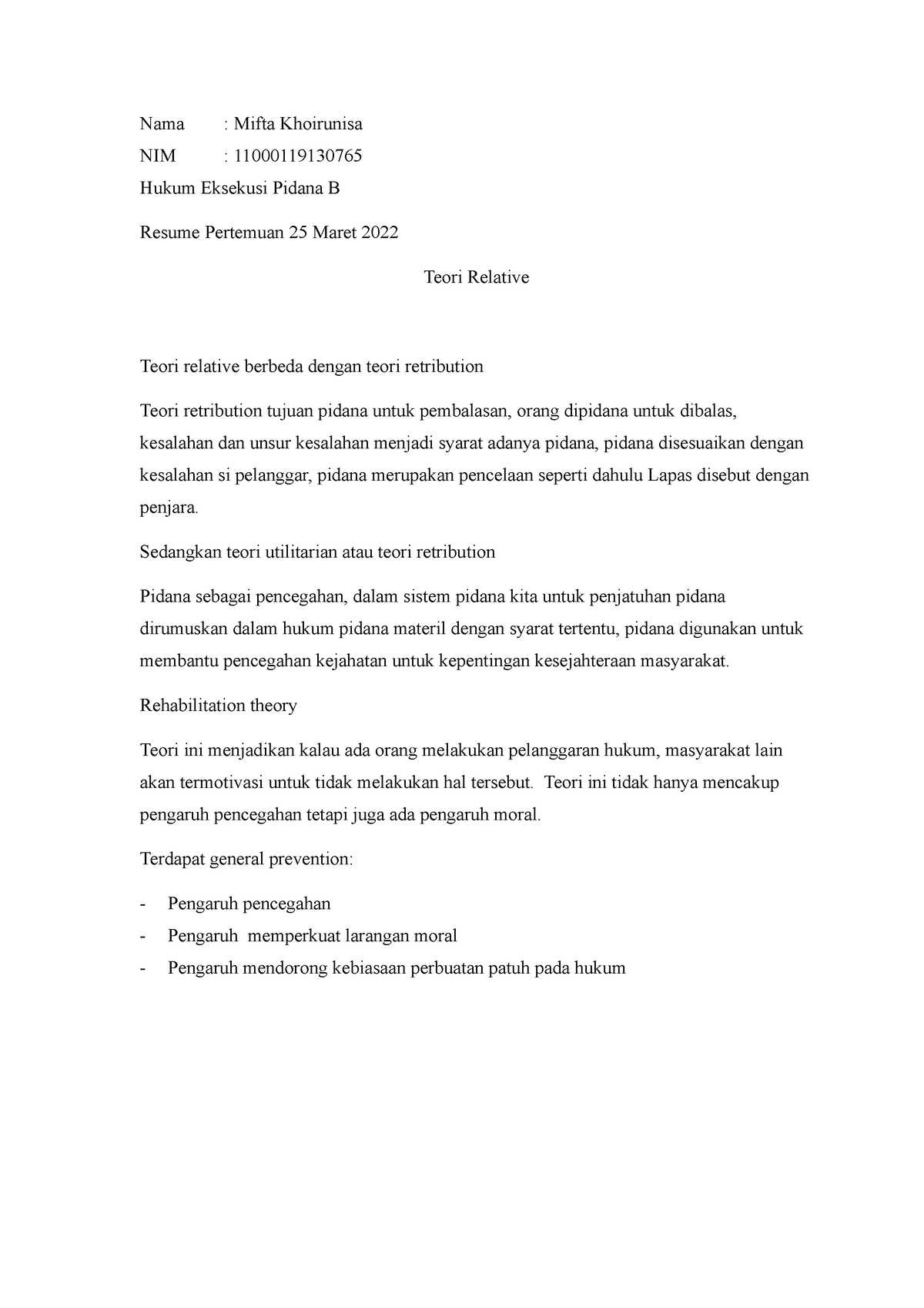 Resume 6Hukum Eksekusi Pidana (B) - Nama : Mifta Khoirunisa NIM ...