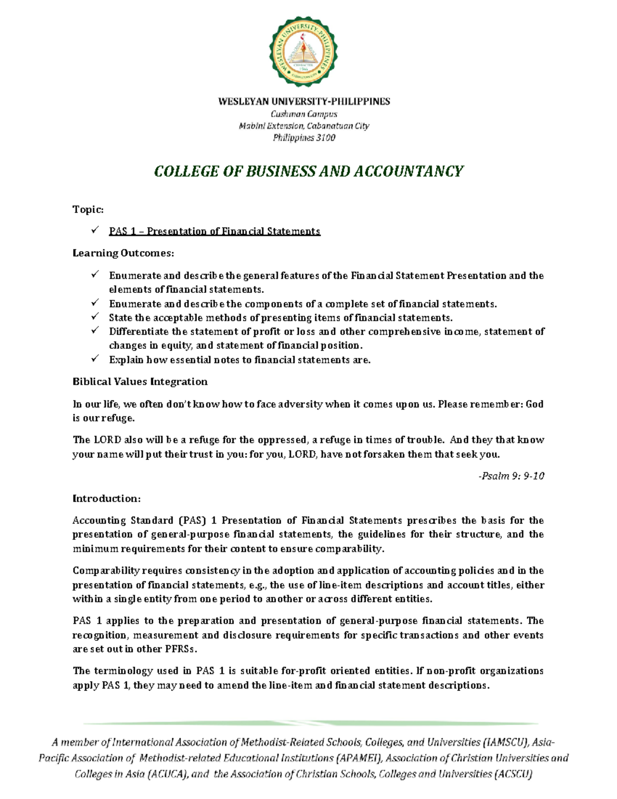 Module 3 - PAS 1 Presentation of Financial Statements - COLLEGE OF ...