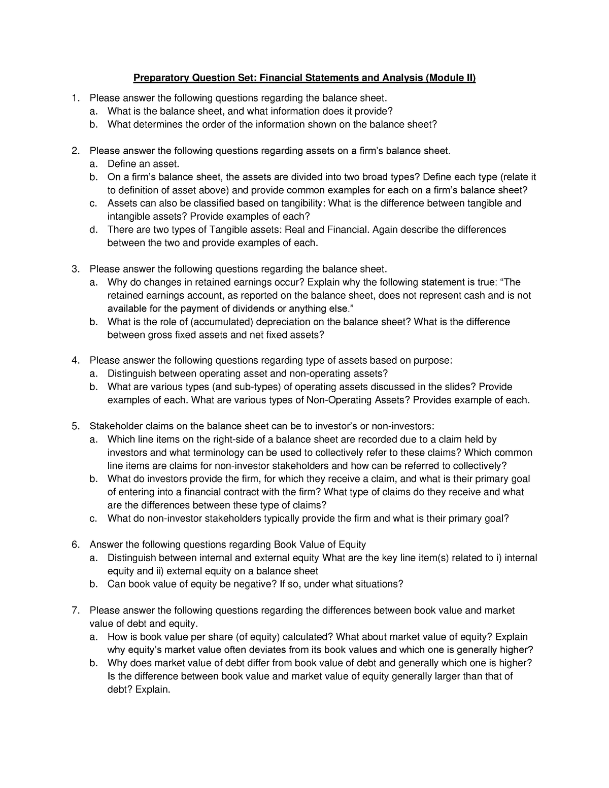 3. Preparatory Problem Sets - Preparatory Question Set: Financial ...