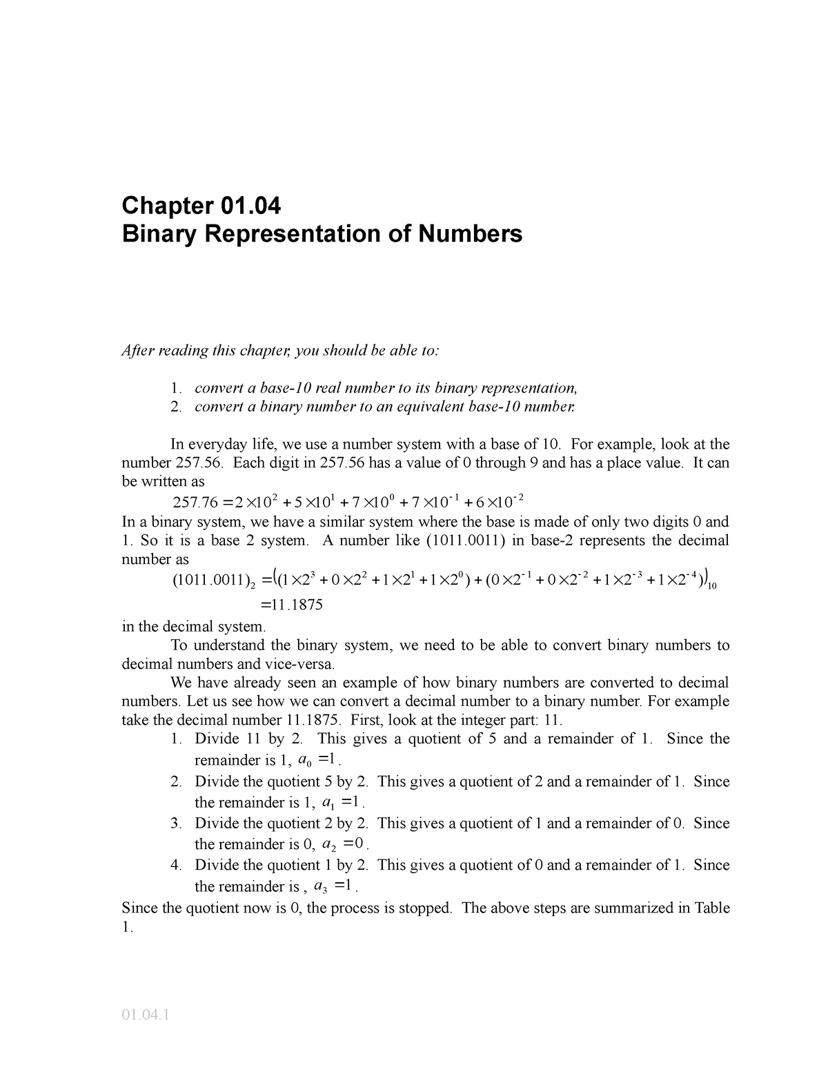 1 - Binary number - Chapter 01. Binary Representation of Numbers After ...