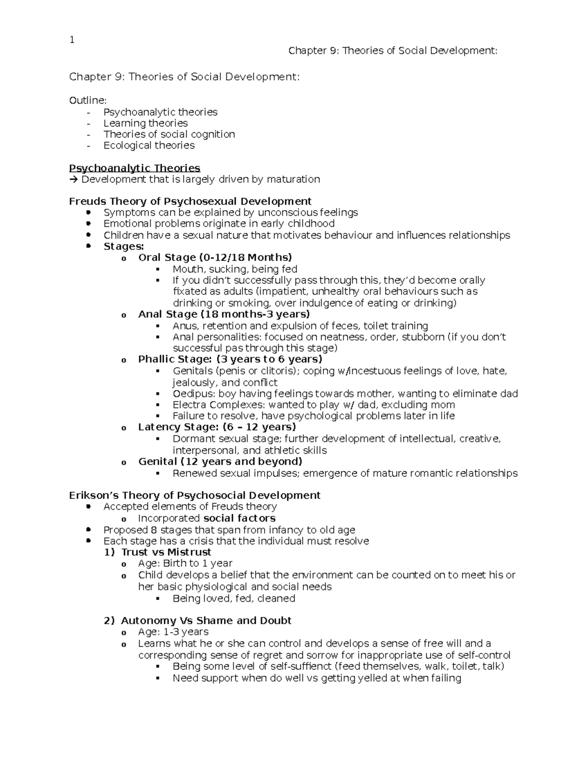 Chapter 9-Theories of Social Development - 1 Chapter 9: Theories of ...