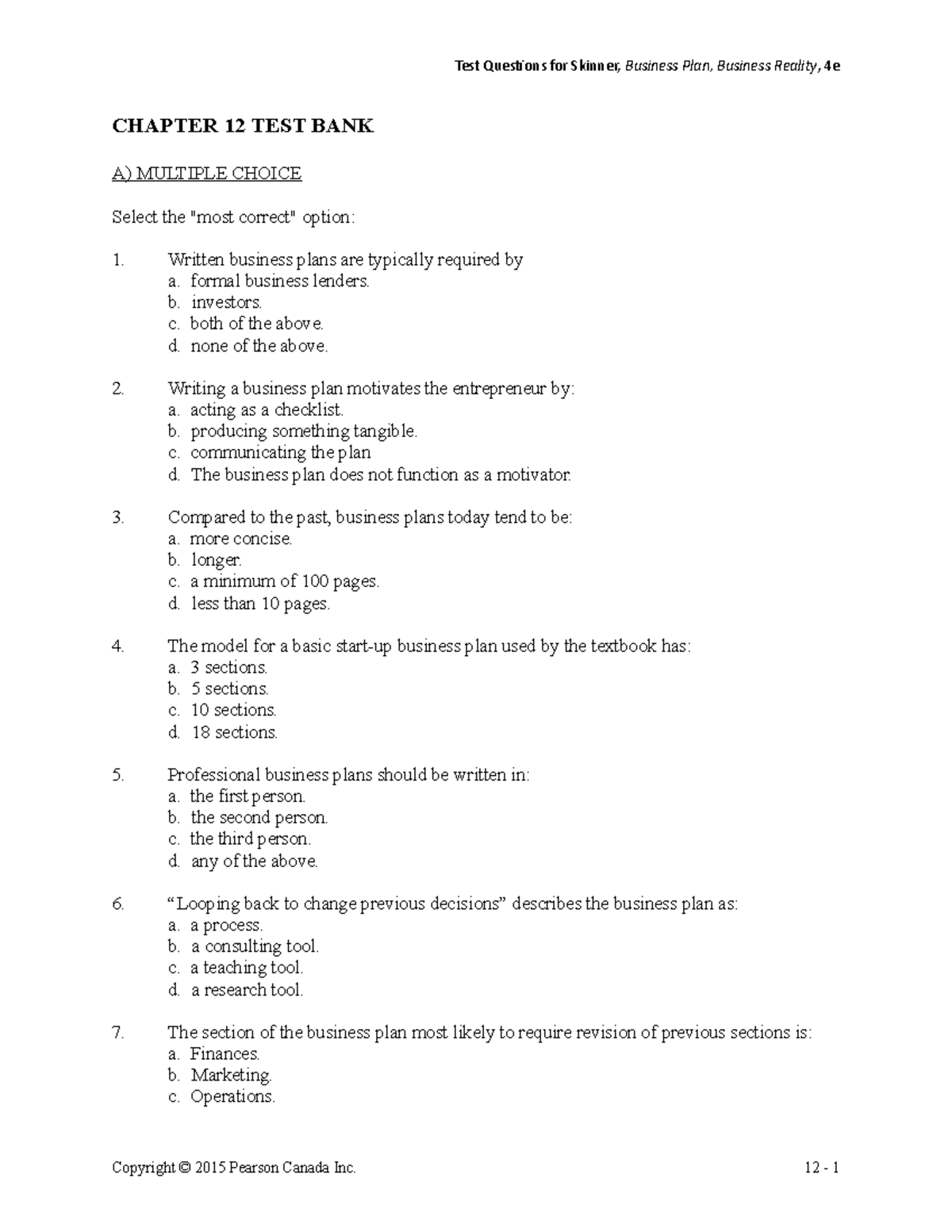 Skinner 4e Im Sec1 Tests Ch12 CHAPTER 12 TEST BANK A MULTIPLE CHOICE 
