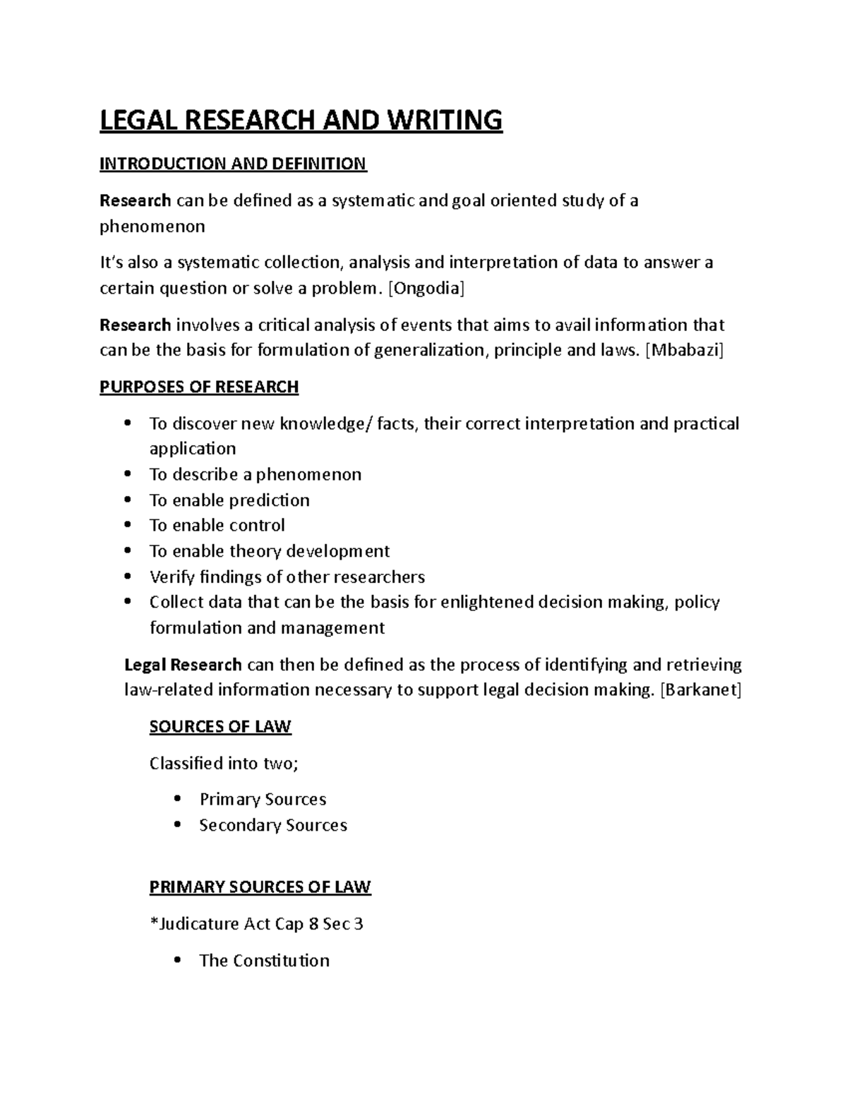 Legal Research AND Writing Notes - LEGAL RESEARCH AND WRITING ...