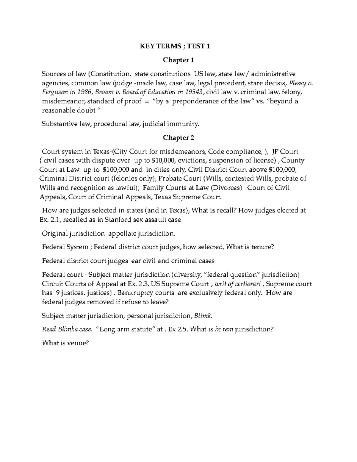 BLAW 3310- 1 and 2 Key Terms - KEY TERMS ; TEST 1 Chapter 1 Sources of ...