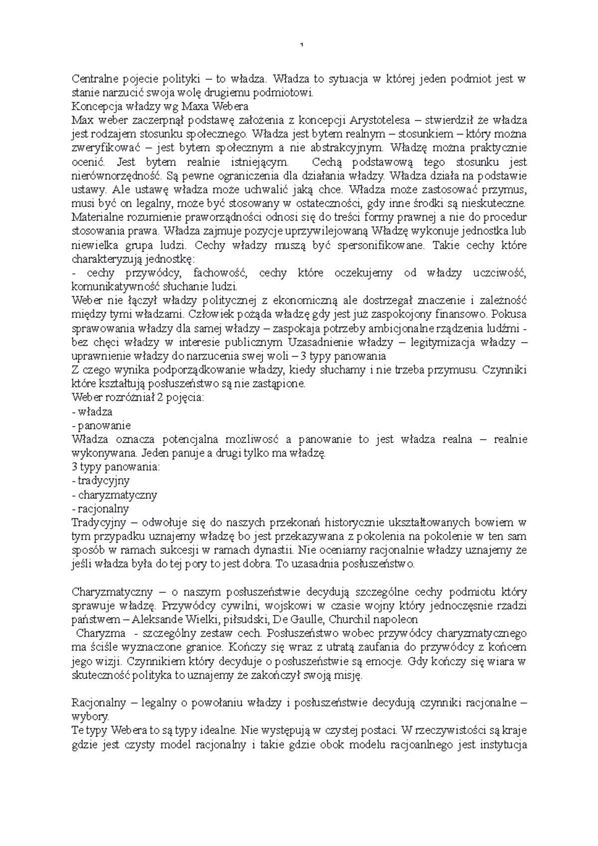 System Polityczny PAŃSTWA Wykład 2 - Centralne pojecie polityki – to