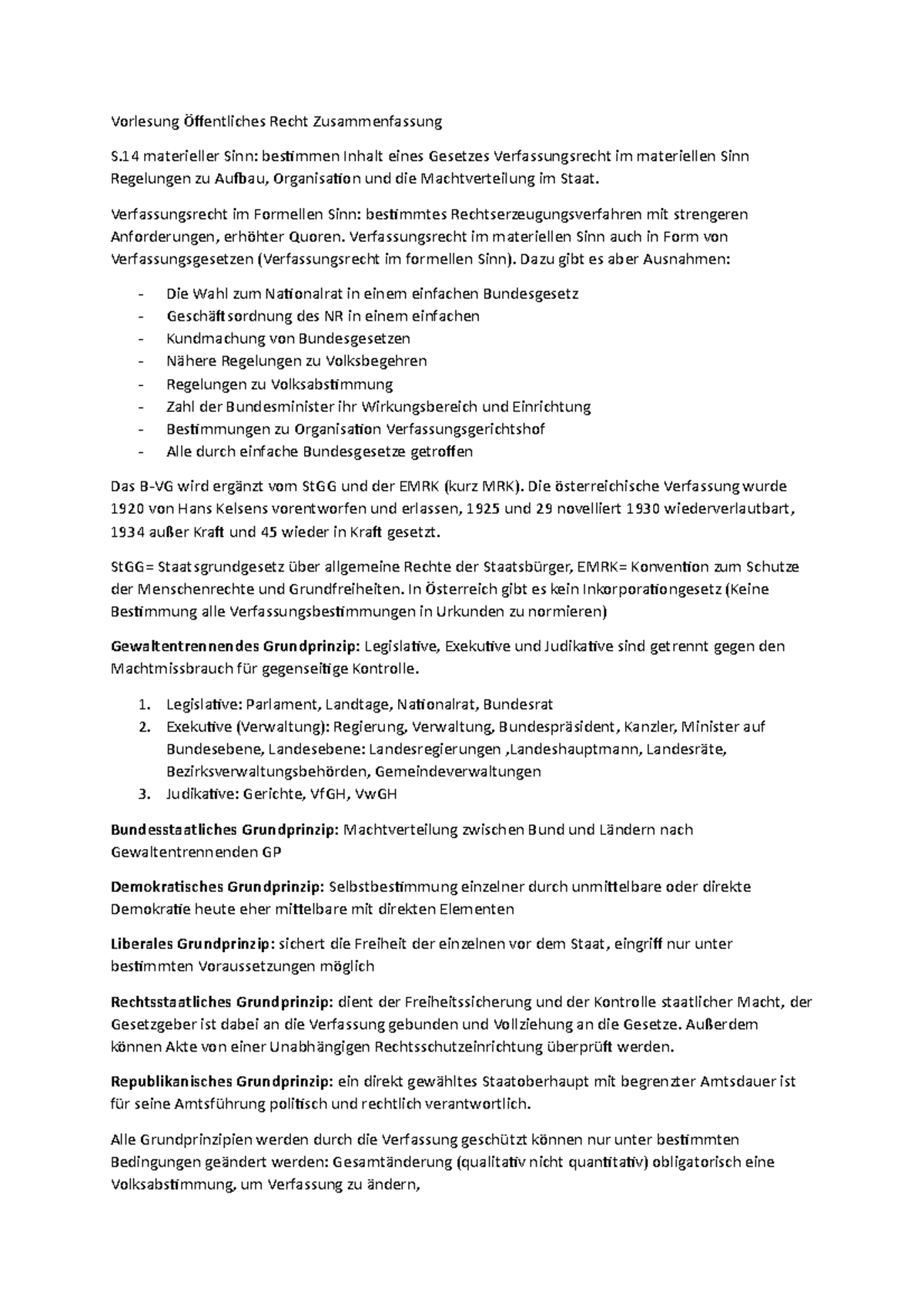 Gesetze Im Formellen Sinn Vorlesung Öffentliches Recht Zusammenfassung - Verfassungsrecht im