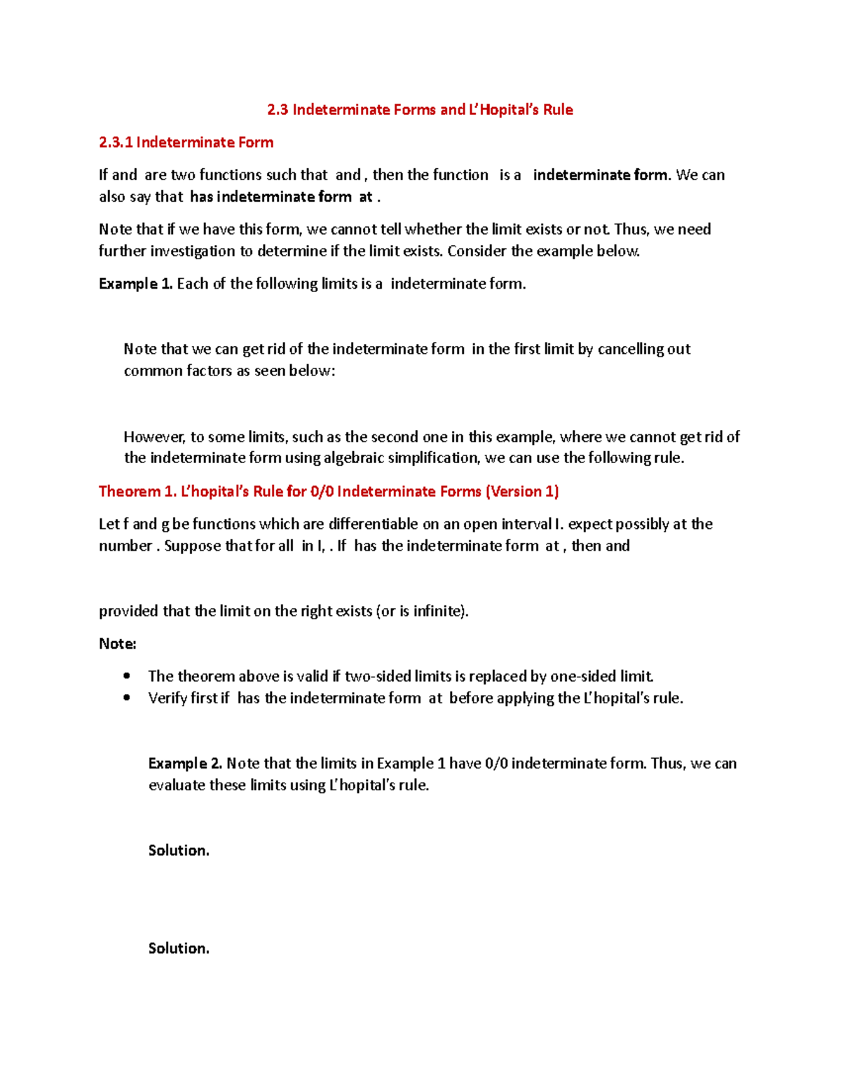 Indeterminate Forms and L’Hopital’s Rule - 3 Indeterminate Form If and ...