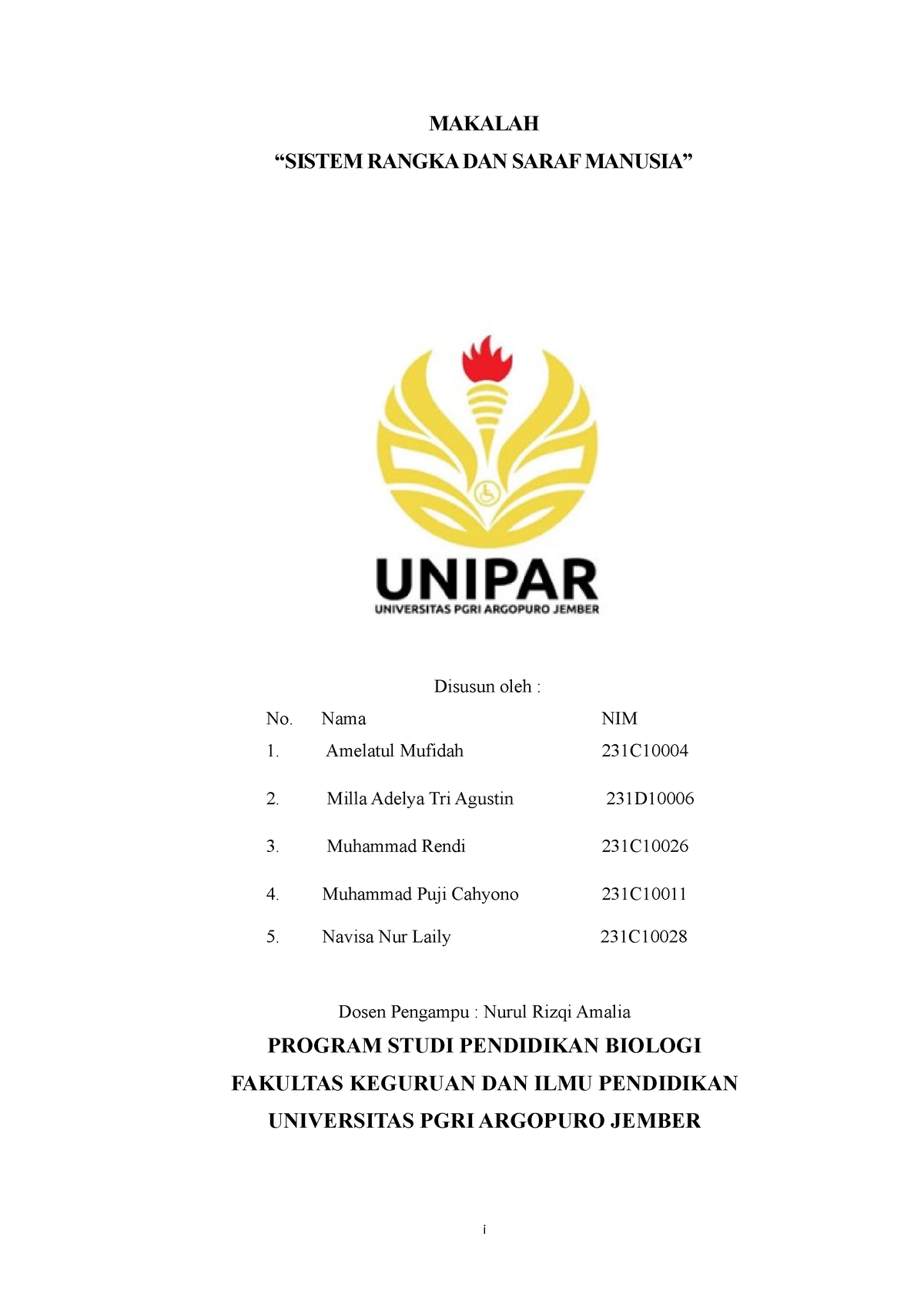 Makalah Biologi 1 - MAKALAH “SISTEM RANGKA DAN SARAF MANUSIA” Disusun ...