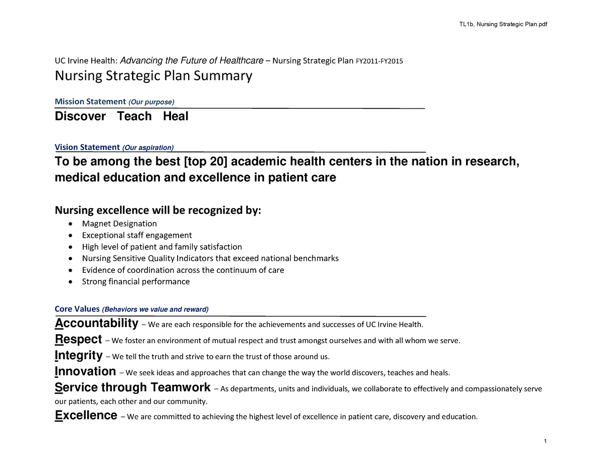 how do you write a strategic plan for nursing