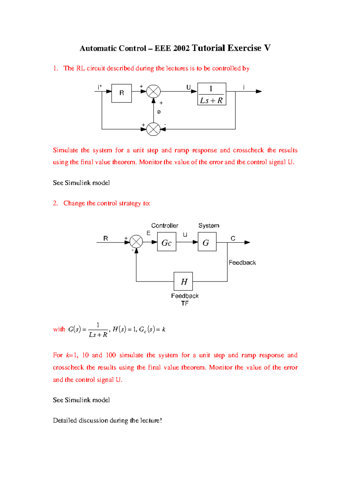 Solution of Tutorial 5 - Automatic Control – EEE 2002 Tutorial Exercise ...
