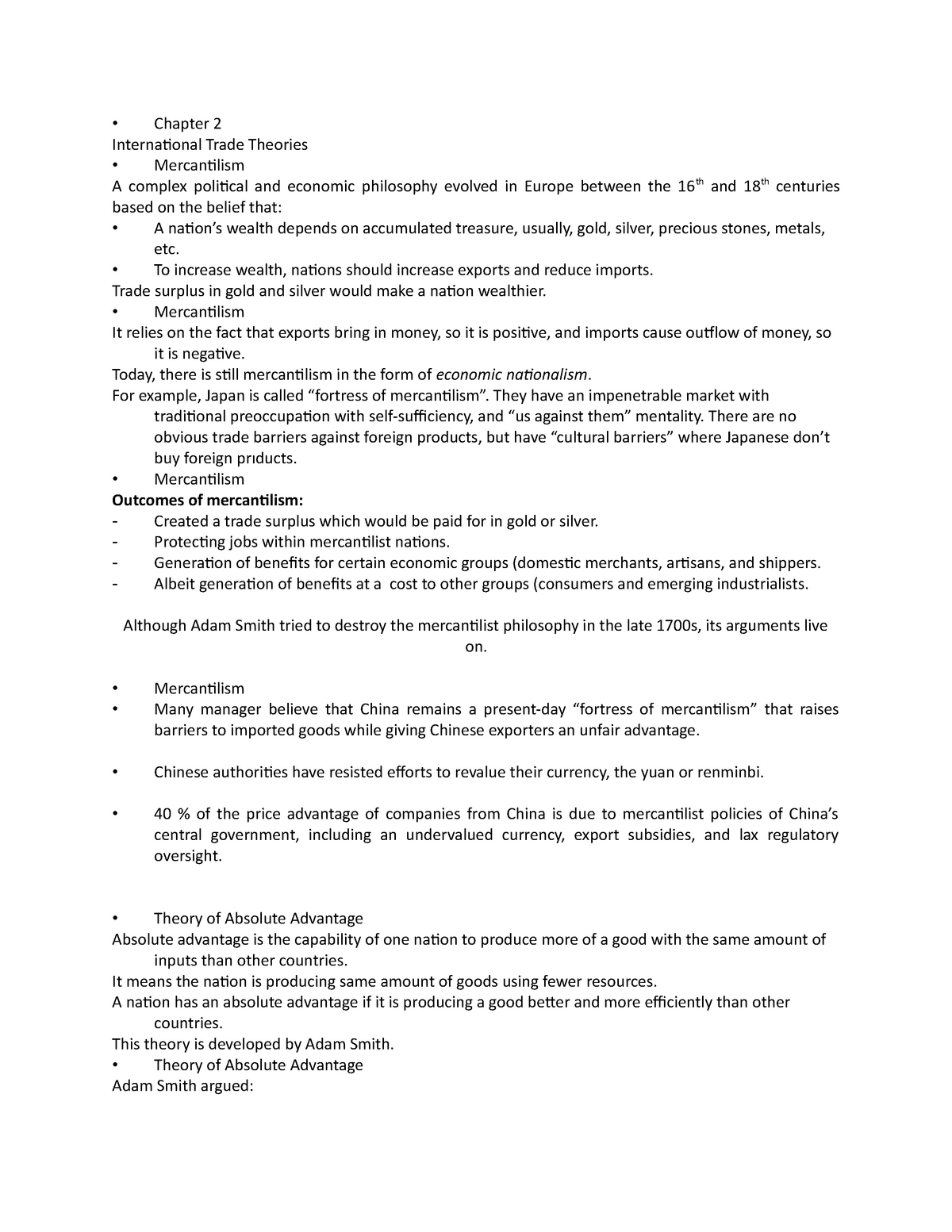 International Trade Theories - Chapter 2 International Trade Theories ...