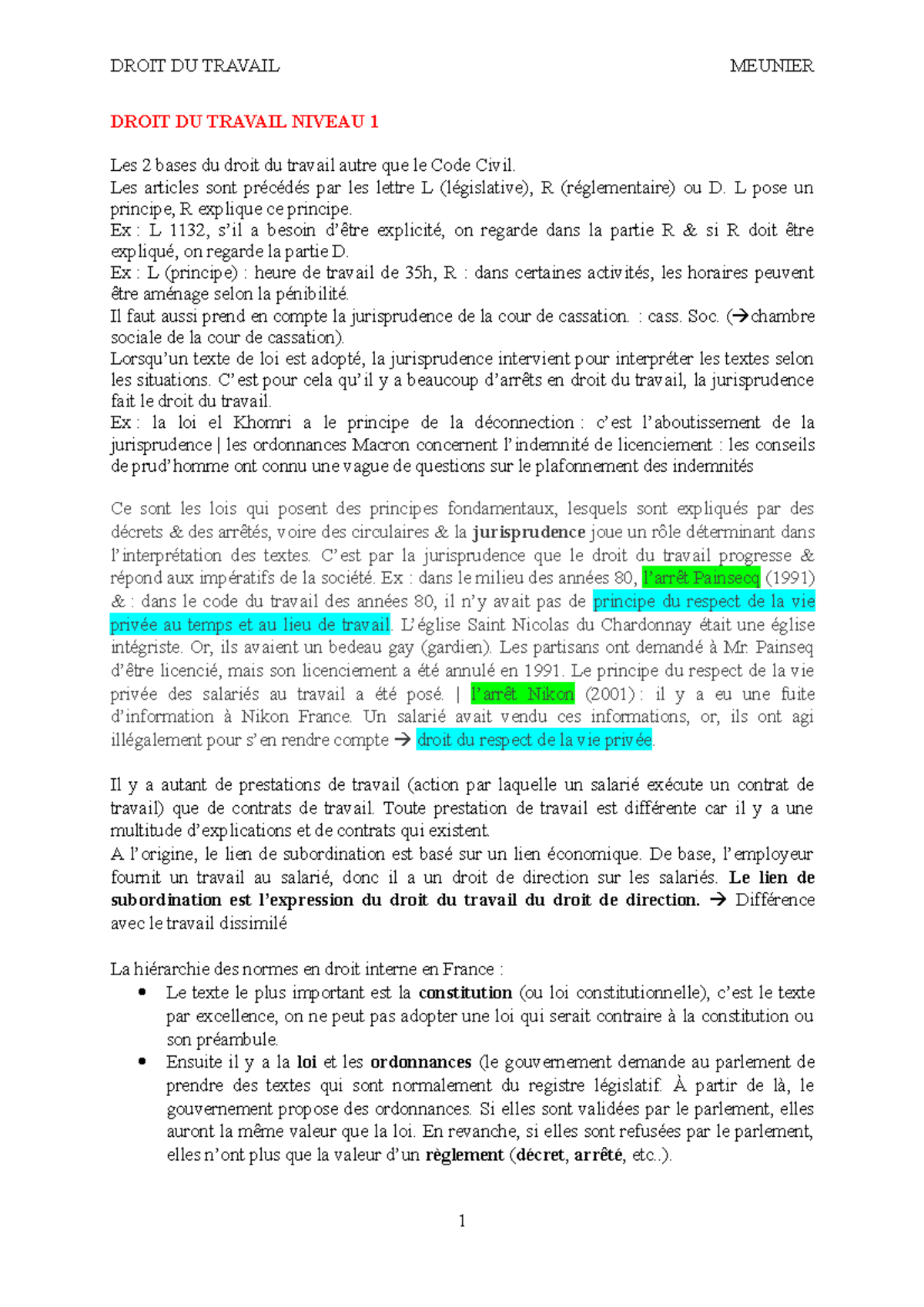 Droit du Travail - L2S2 - Notes de cours Semaines 1-12 - L2S2 - DROIT ...