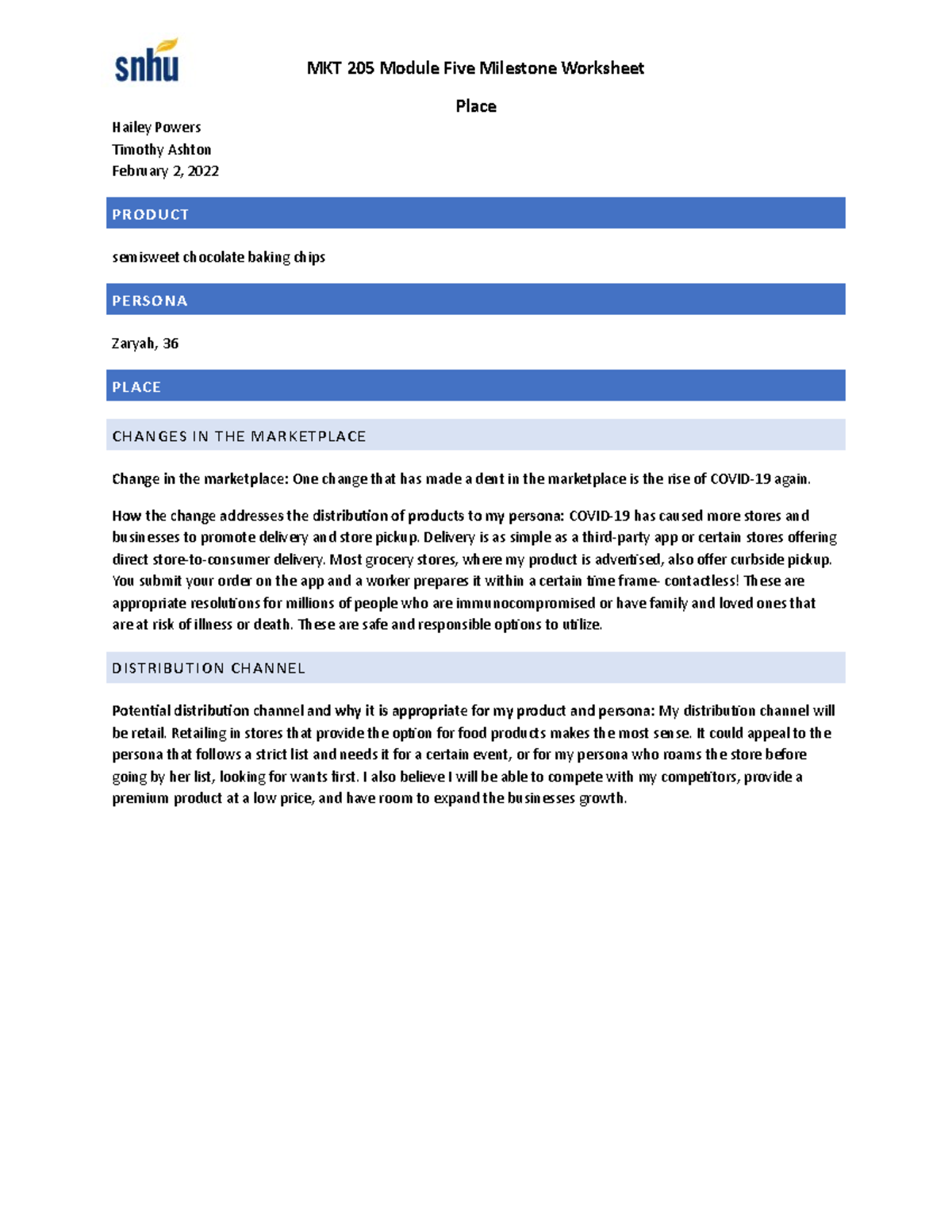 MKT205 Module Five Milestone - How the change addresses the ...