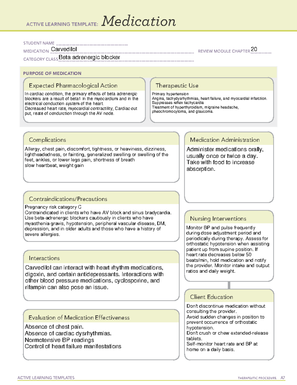 Carvedilol - ACTIVE LEARNING TEMPLATES THERAPEUTIC PROCEDURE A ...