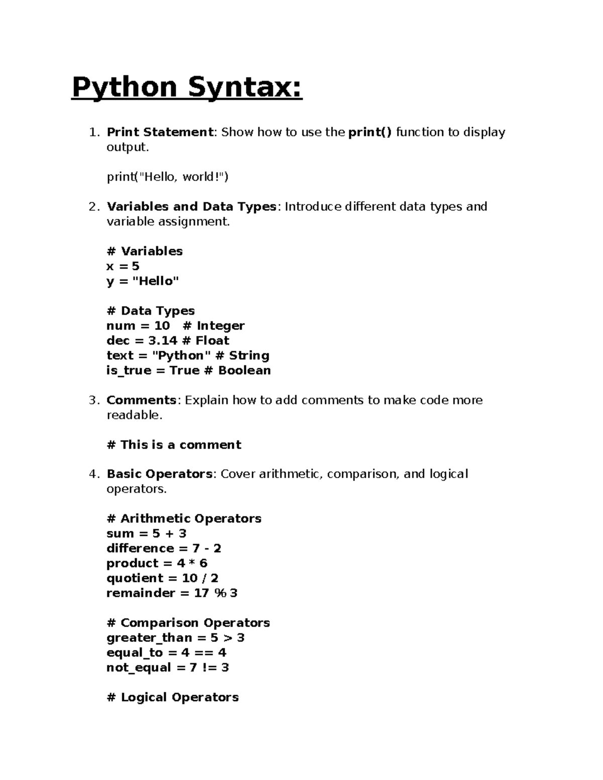 Python Syntax - Python Syntax: Print Statement: Show how to use the ...