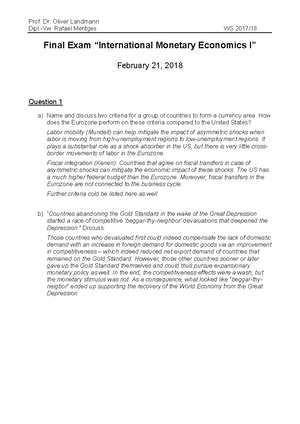Problem Set 1 - Solutions - International Monetary Economics I Problem ...