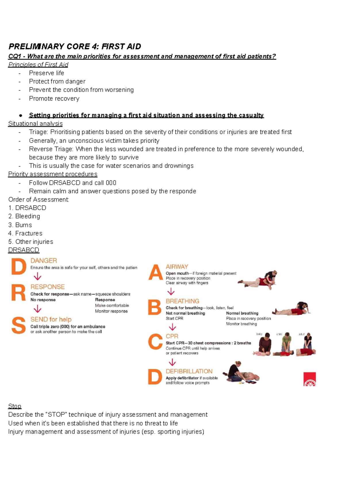 PDH Notes Topic 4 - first aid - PRELIMINARY CORE 4: FIRST AID CQ1 ...
