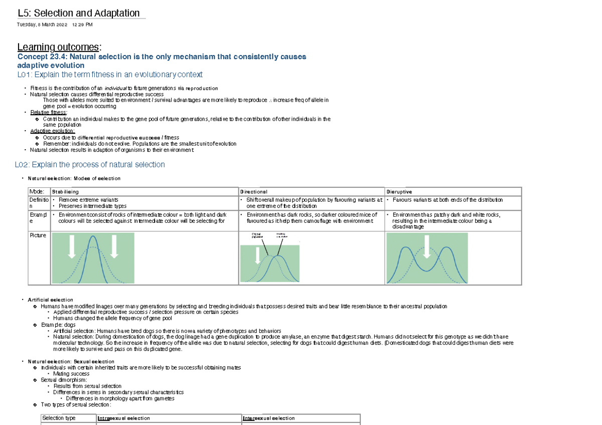 L5: Selection and Adaptation - L5: Selection and Adaptation Tuesday, 8 ...