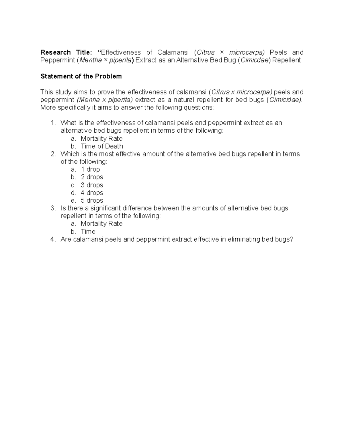 STATEMENT OF THE PROBLEM CAPSTONE - Research Title: “ Effectiveness of ...