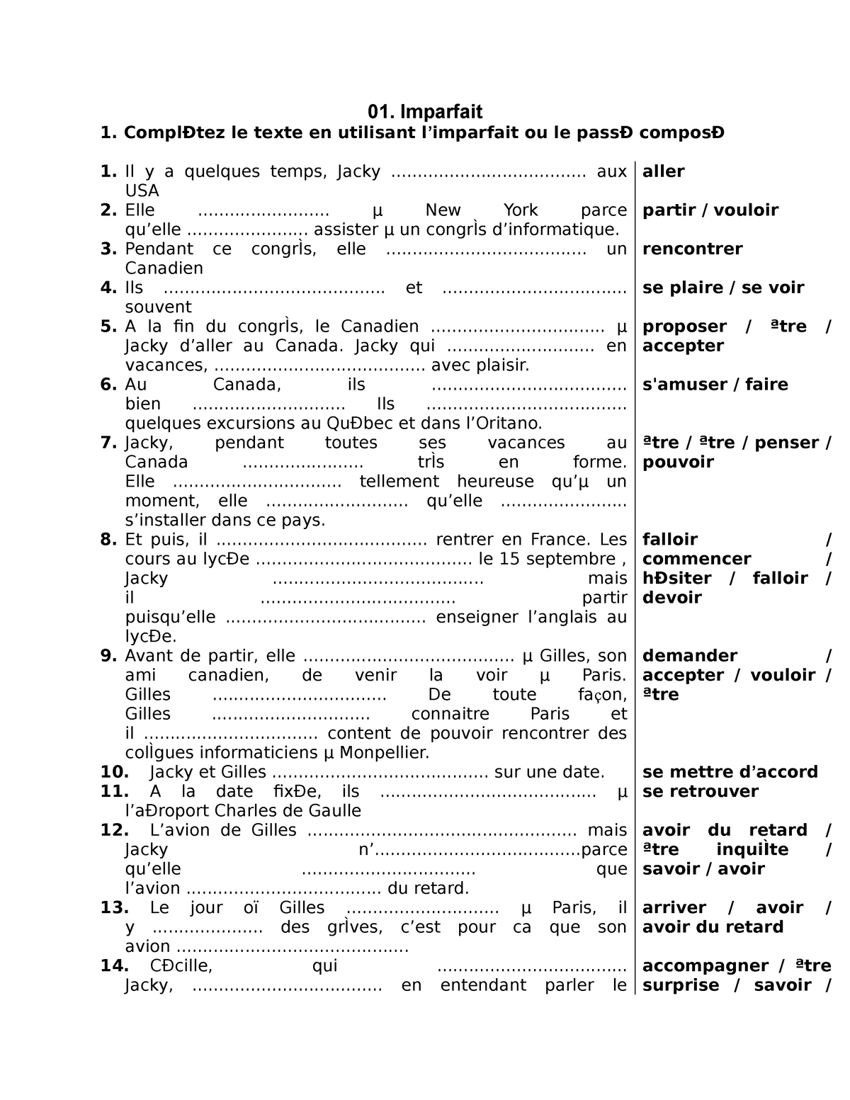 Imparfait - Tiếng Pháp - 01. Imparfait ComplÐtez Le Texte En Utilisant ...