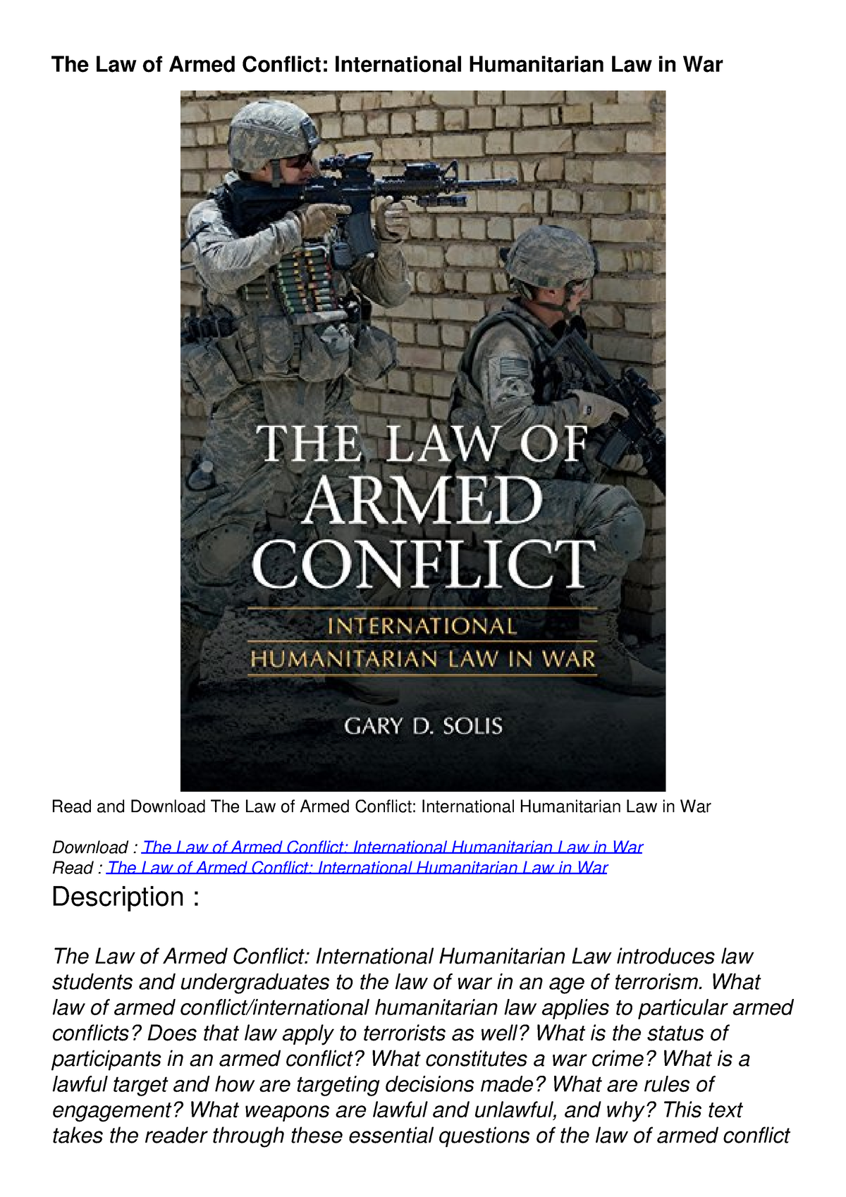 PDF/READ The Law Of Armed Conflict: International Humanitarian Law In ...