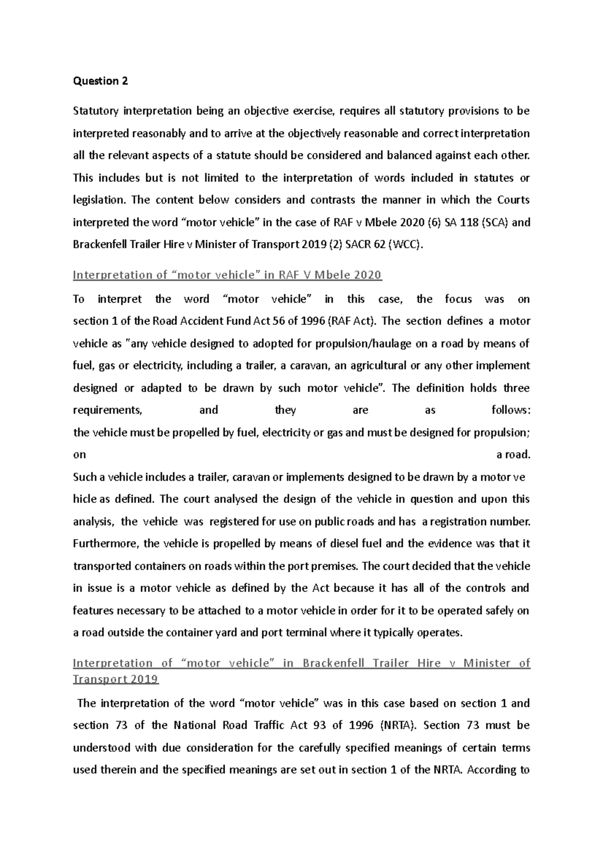 STI Test 2(Q2) and Test 3 Question 2 Statutory interpretation being