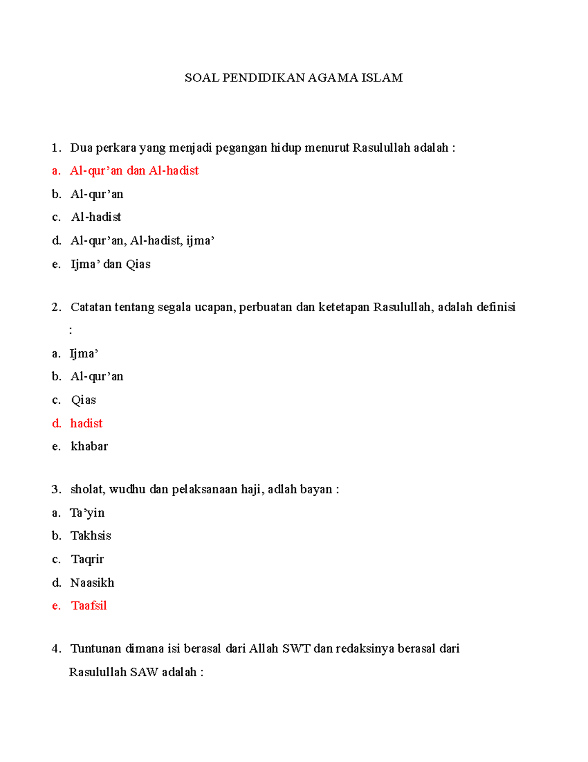 soal essay agama islam dan jawabannya