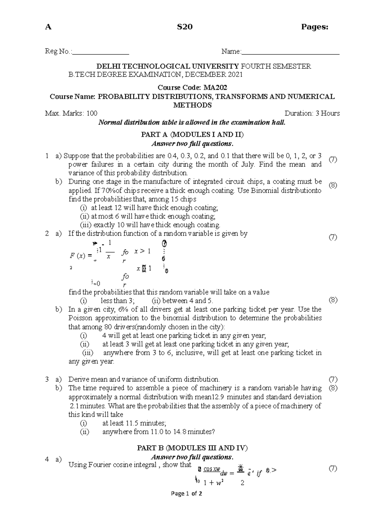 Actual Test Papers For Topic Probability-3 - A S20 Pages: Page 1 Of 2 ...