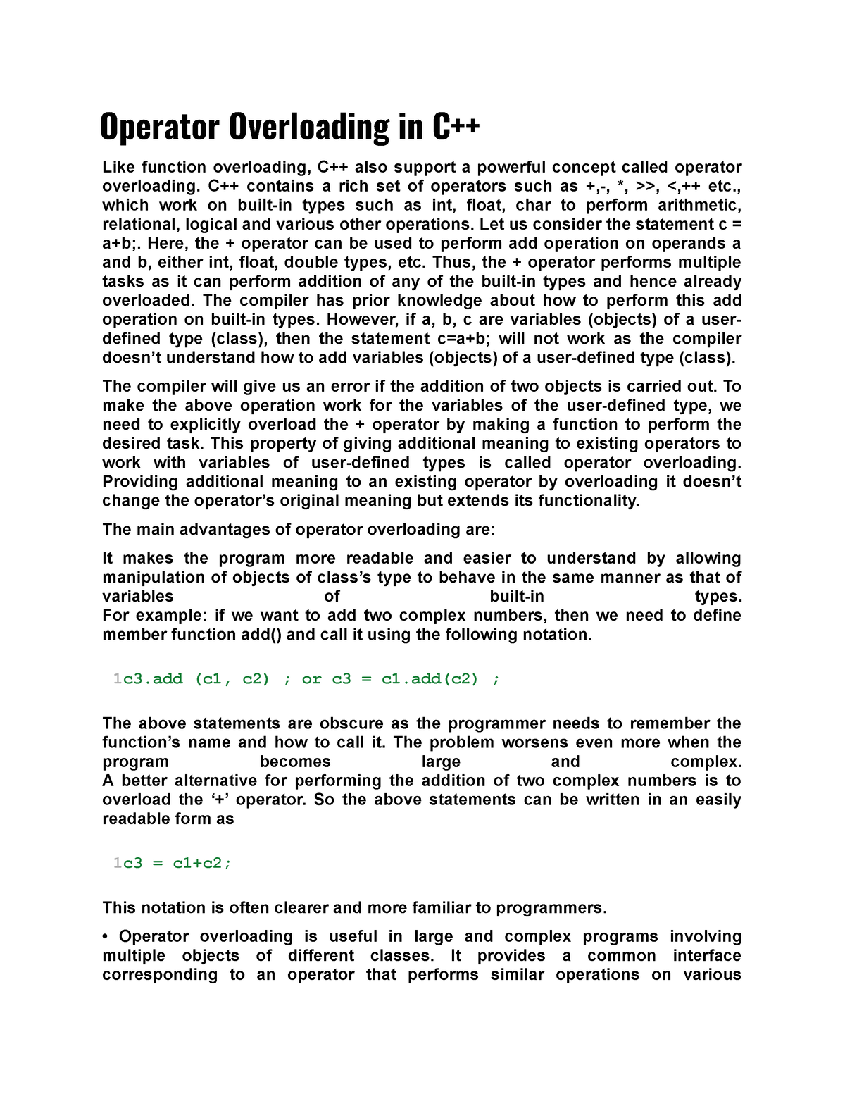 C++ Operator Overloading, ICT