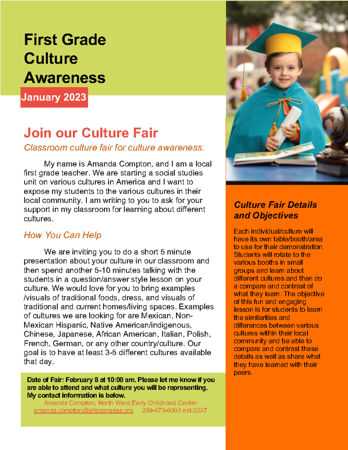 First Grade Culture Awareness Newsletter - First Grade Culture ...