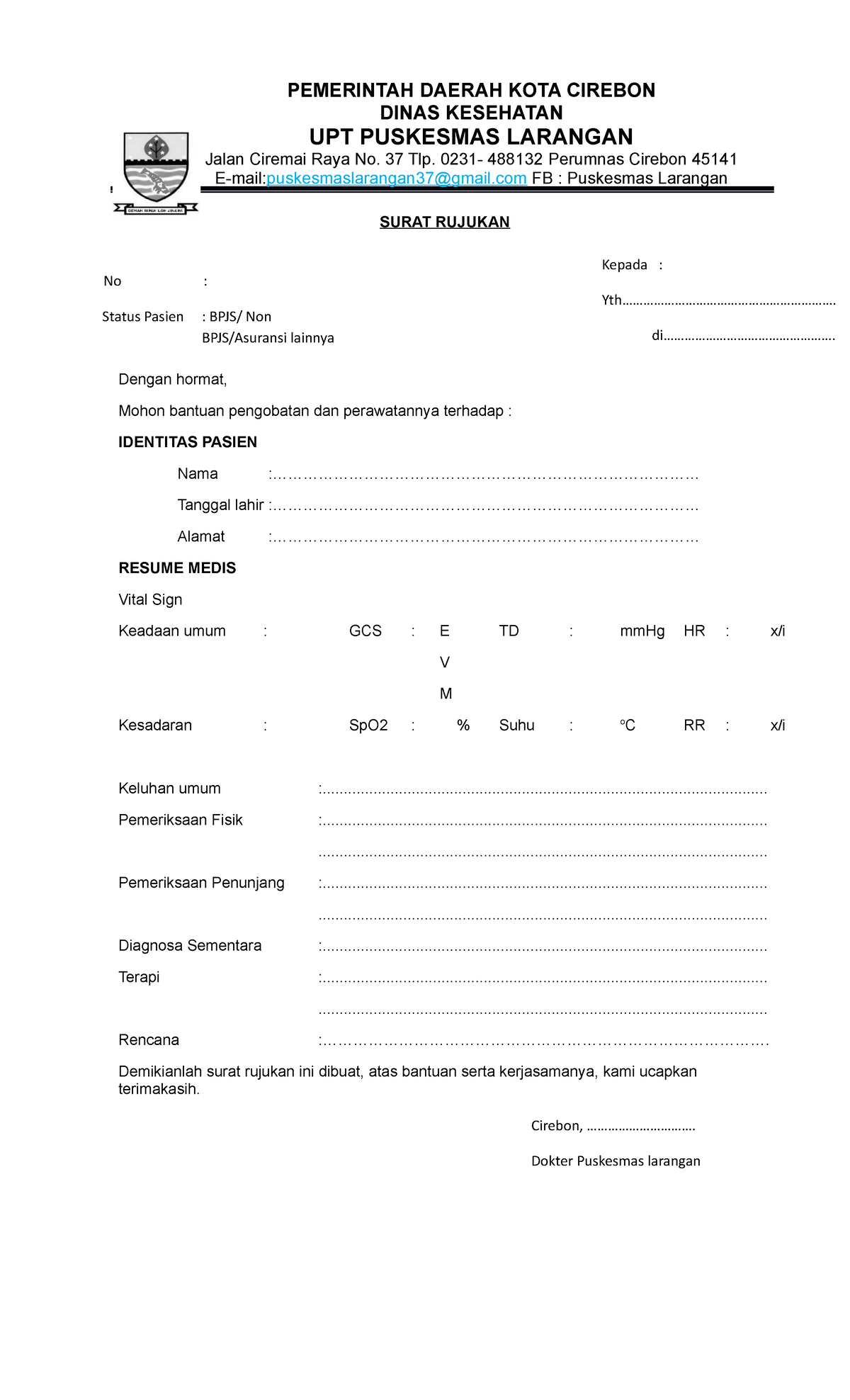 Form rujukan external - manajemen - PEMERINTAH DAERAH KOTA CIREBON ...