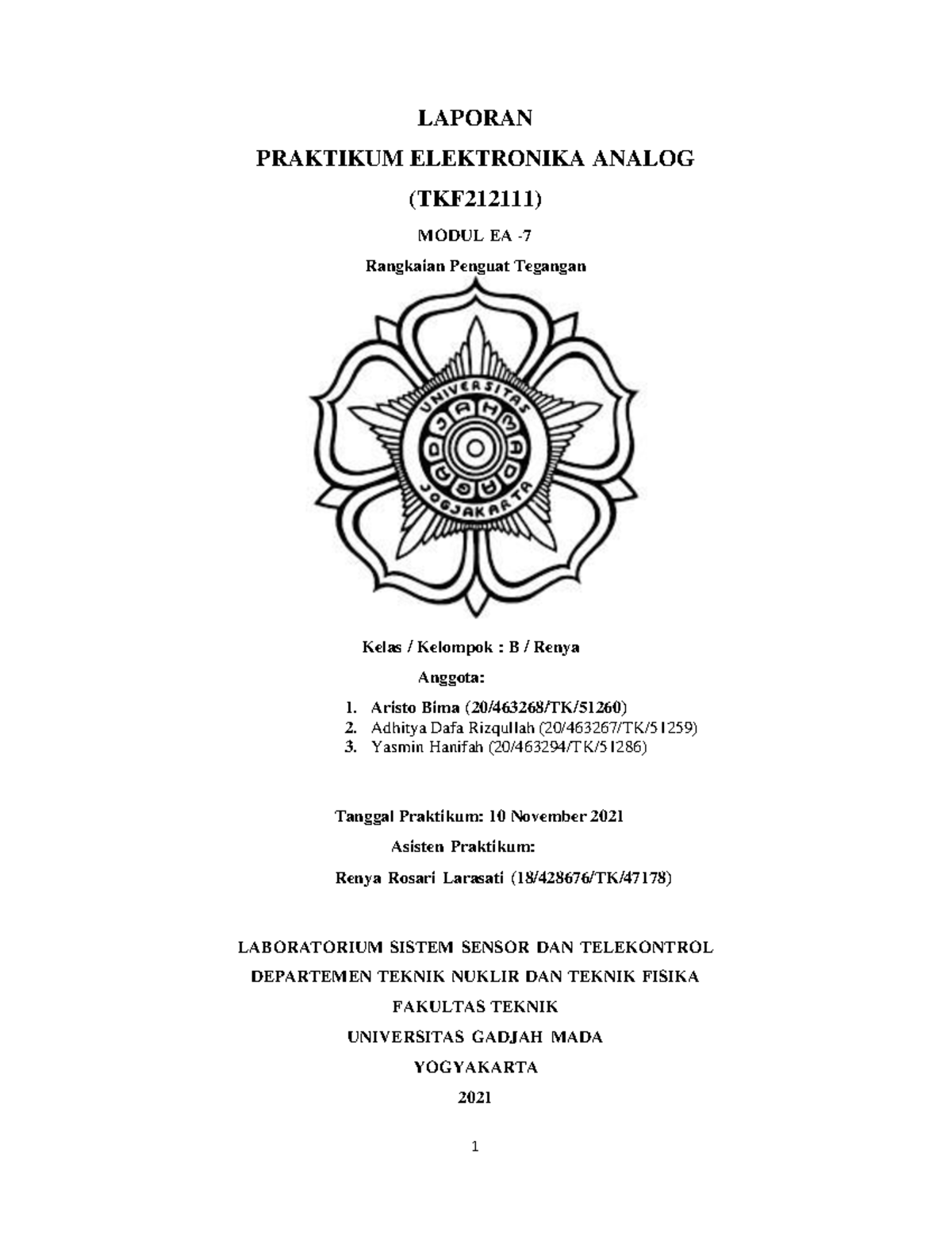 463268 LAP EA07 Renya - Praktikum Elektronika Analog Teknik Fisika Dan ...