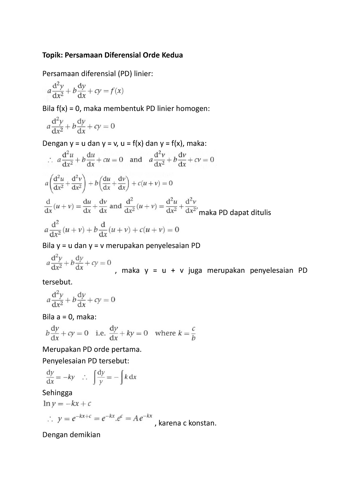 Persamaan Diferensial Orde Dua - Topik: Persamaan Diferensial Orde ...