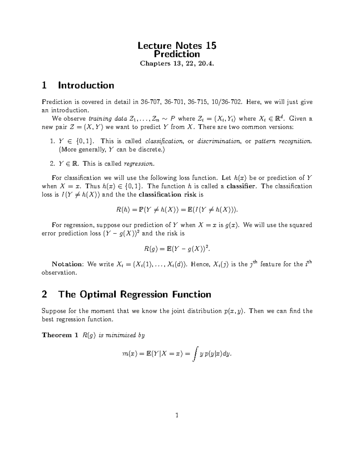 Lecture 15 - Lecture Notes 15 Prediction Chapters 13, 22, 20. 1 ...