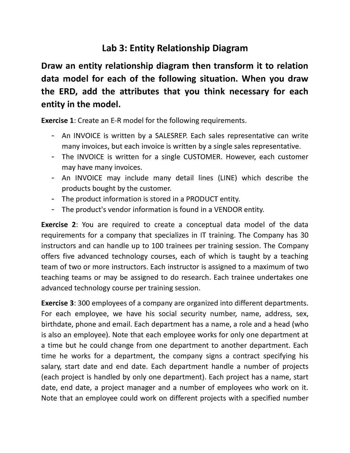 Lab 3 - Tai Lieu - Lab 3: Entity Relationship Diagram Draw An Entity ...